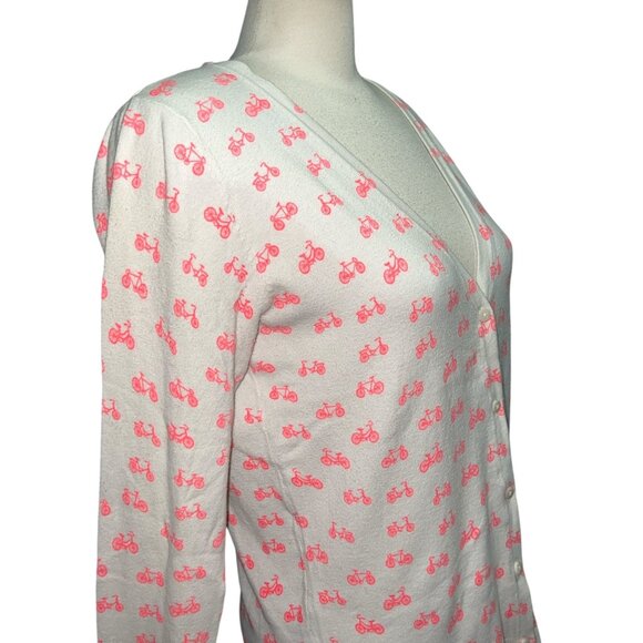 Merona Sz Large White Cardigan With Pink Bicycle Print Long Sleeve - Picture 4 of 10